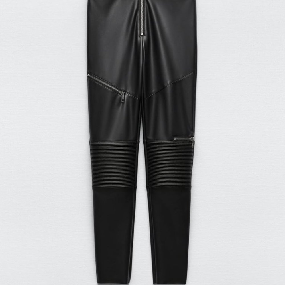 ZARA Women's Faux Leather Skinny Leggings(Black, US L/EUR L) - Picture 7 of 13